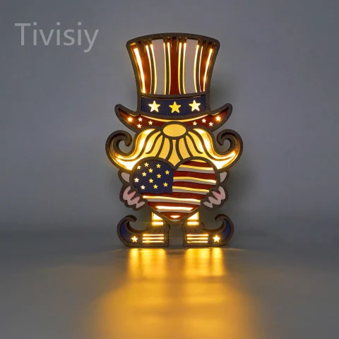 Dwarf of Independence Day LED Wooden Night Light Gift for Festival Kids Home Desktop Decor